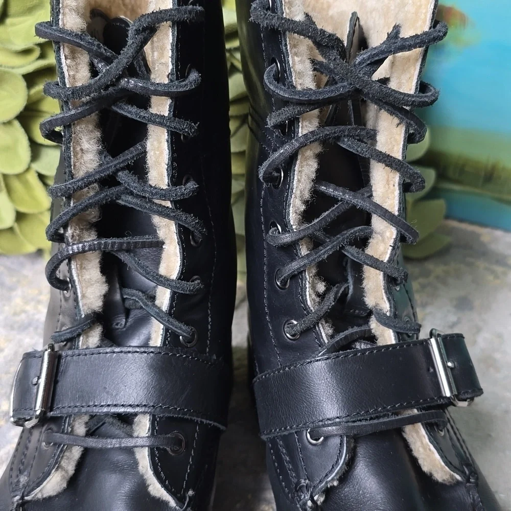 Polo by Ralph Lauren Black Leather Combat Boots